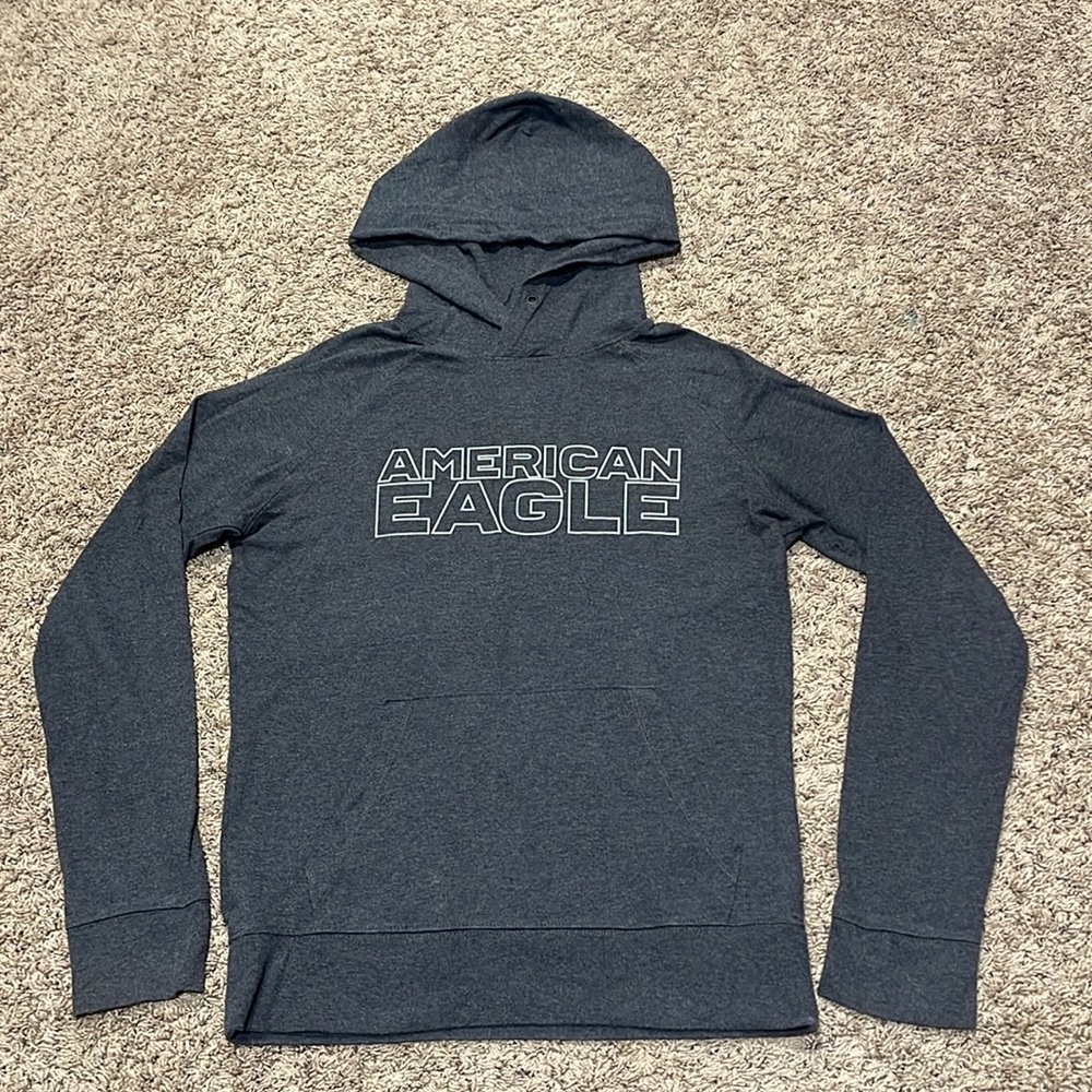 AMERICAN EAGLE Graphic Print Gray Hooded Sweatshirt Hoodie Men's Size XS